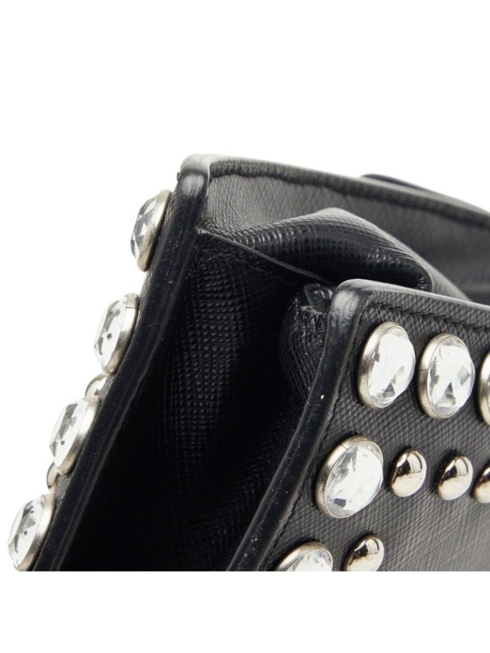 Prada Studded 2-Way Shoulder Bag Black Saffiano Leather Visual - Picture 4 of 9